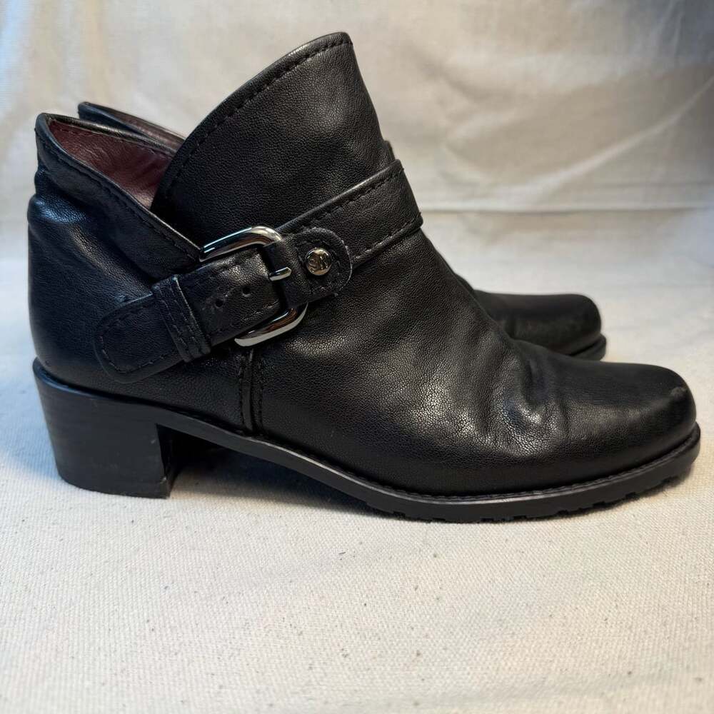 Stuart Weitzman Ankle Boots Black Leather Buckle Booties